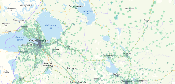 Зона покрытия МТС на карте Верхняя Пышма 